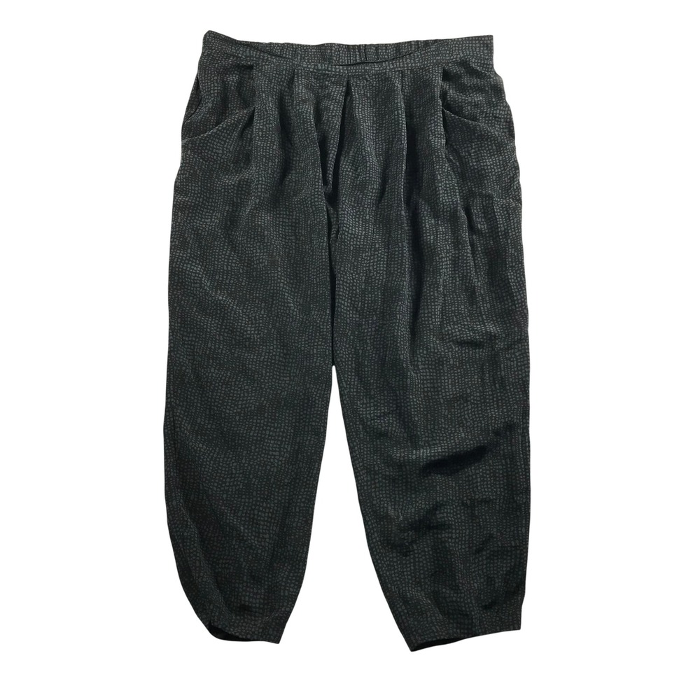 Eileen Fisher 100% Silk Harem Pants XL Charcoal Grey Micro Dot Tapered Trousers
